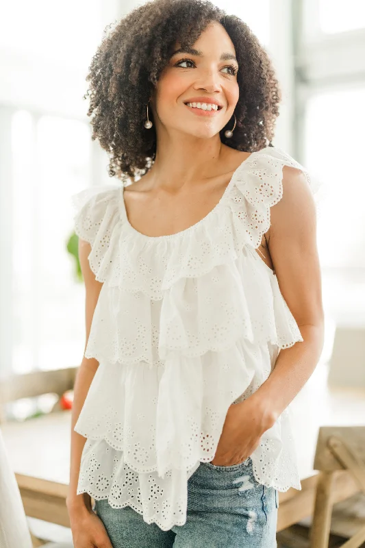Slim-fit Trousers Just Be Yourself Ivory White Eyelet Top