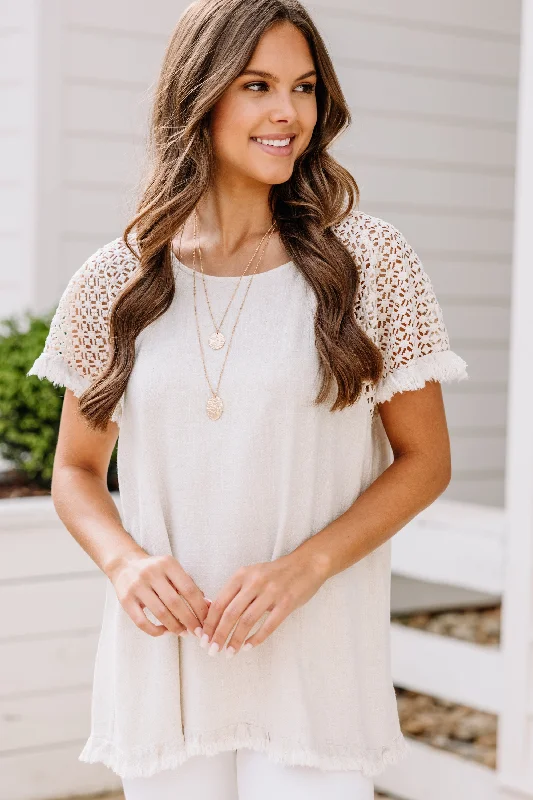 Wool Sweaters Just In Time Oatmeal White Linen Top