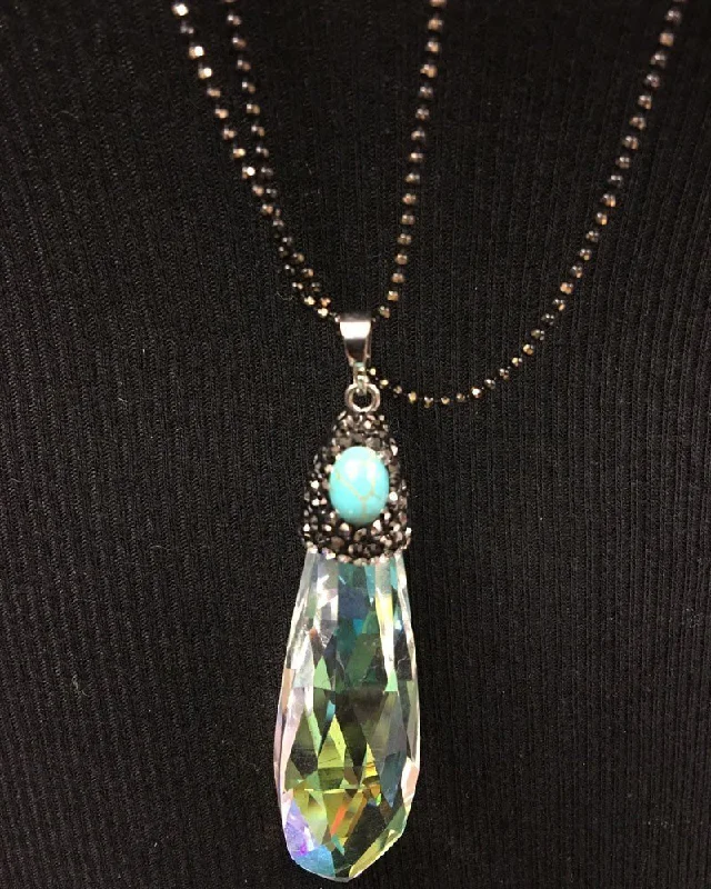 Functional Wear Large Crystal w/Turq Pendant necklace
