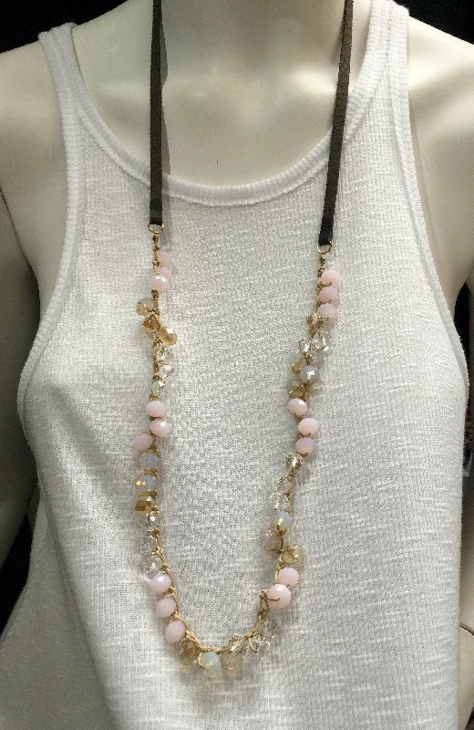 Relaxed Layers Leather and Crystal Crochet Necklace