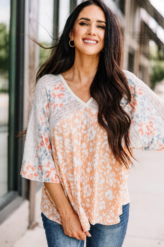 Relaxed Looks Let's Hang Out Coral Orange Leopard Top