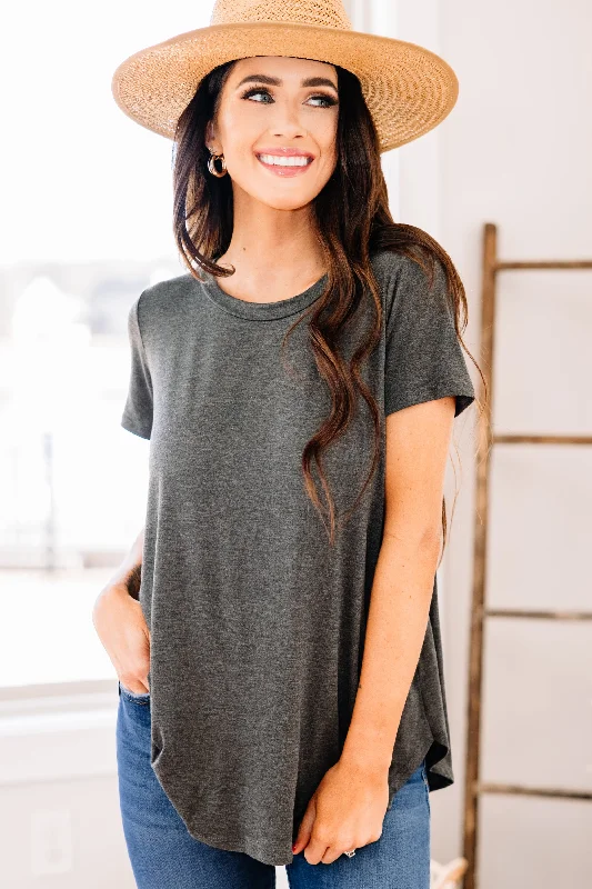 Comfy Sweaters Let's Meet Later Charcoal Gray Top