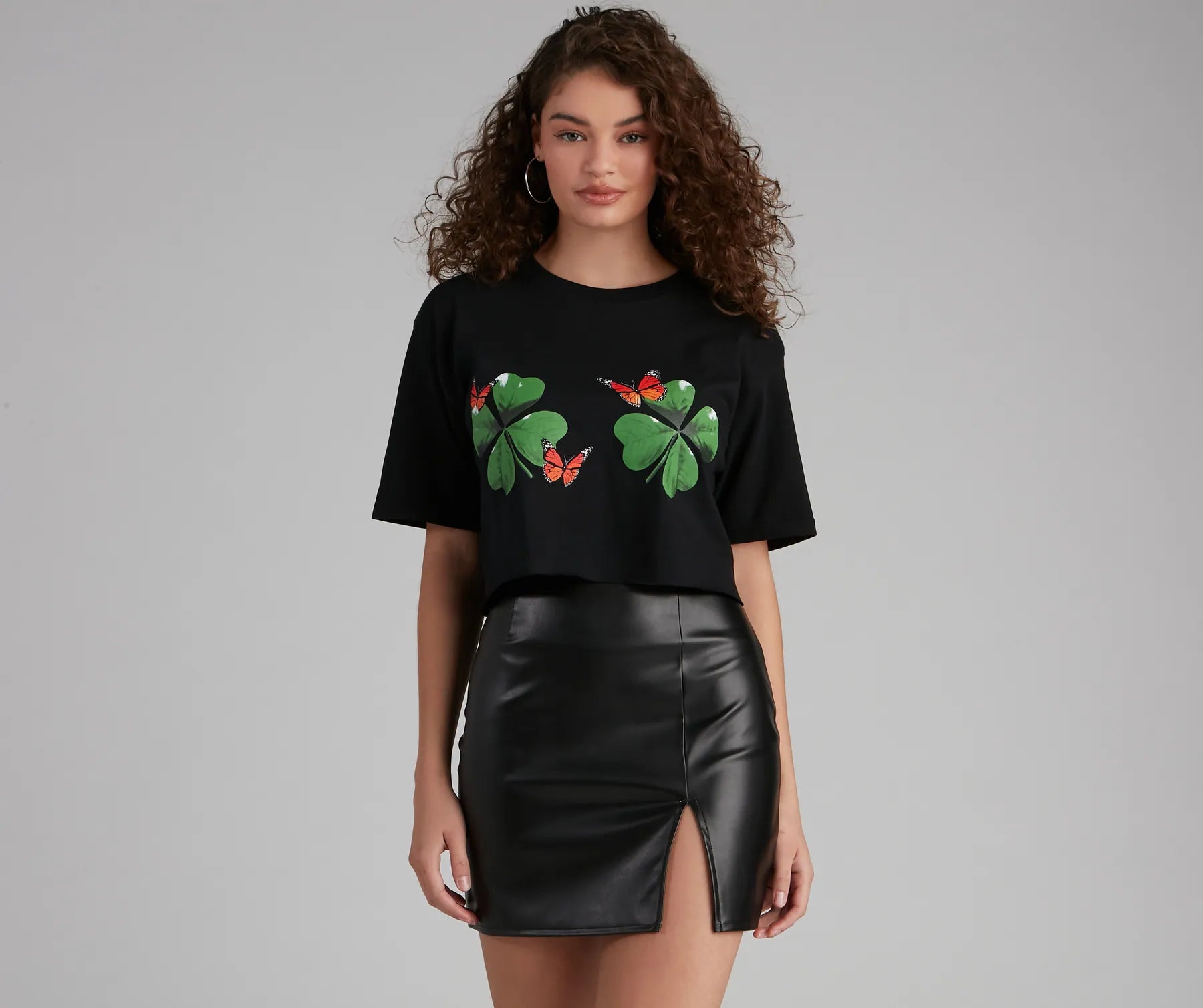 Casual Layers Lucky Day Shamrock And Butterfly Tee Shirt