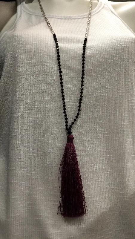 Denim Shirts Tri Color Tassel Necklace
