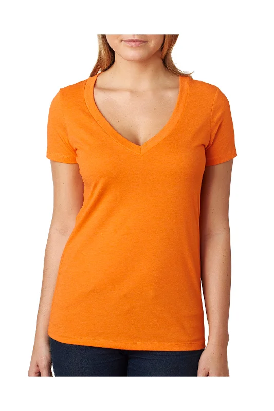 Next Level Womens CVC Jersey Short Sleeve V-Neck T-Shirt - Orange - Closeout