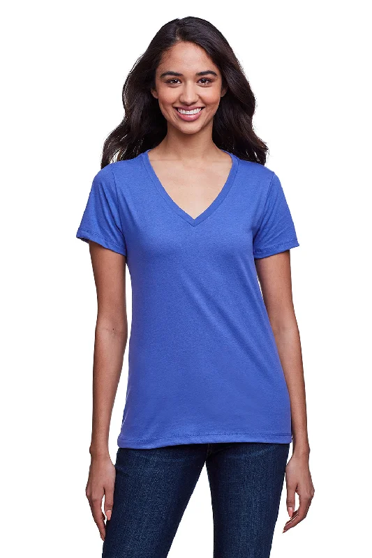 Next Level Womens Eco Performance Moisture Wicking Short Sleeve V-Neck T-Shirt - Heather Sapphire Blue - Closeout