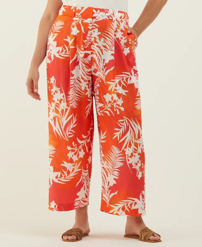 Plus Size Wildflower Print Wide Leg Ankle Pant