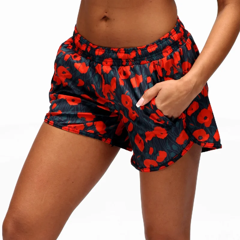 Street Fashion Poppy Field Loose Fit Workout Shorts
