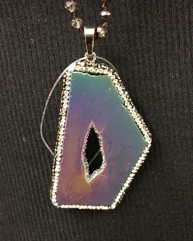 Street-inspired Rainbow Titanium Druzy Necklace with smokey crystals and pearls