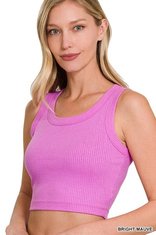 Leather Jackets Zenana RIBBED SCOOP NECK CROP TANK TOP