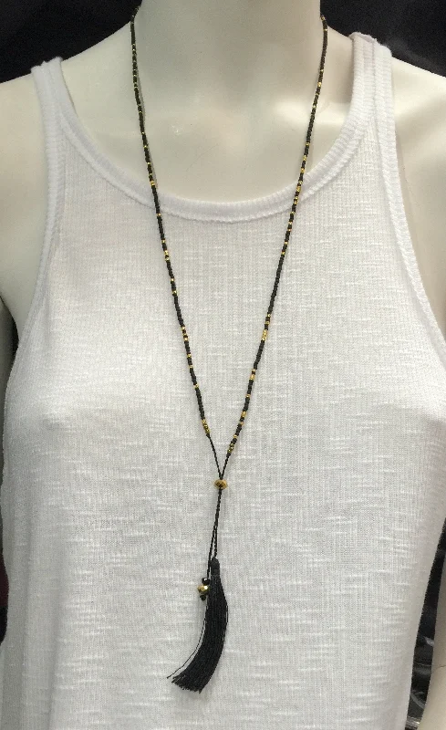 Business Attire Single Strand Seed Bead Mini Tassel Necklace