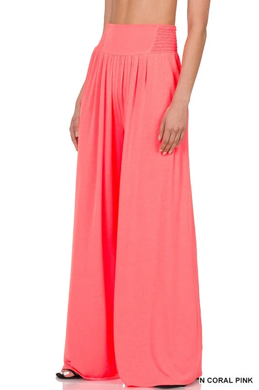 Casual Sweaters Zenana SMOCKED WAIST WIDE LEG PANTS