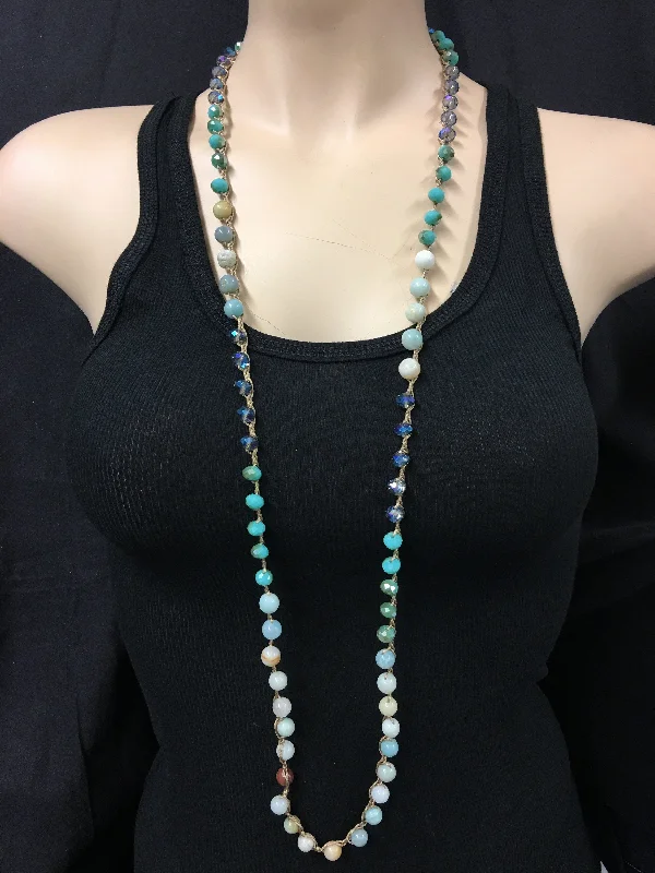 Printed Trousers Smooth Stone Knotted Amazonite Necklace