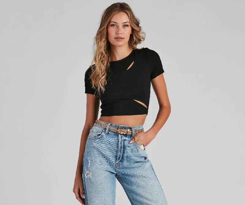 Trendy Joggers Split Emotions Cutout Crop Top