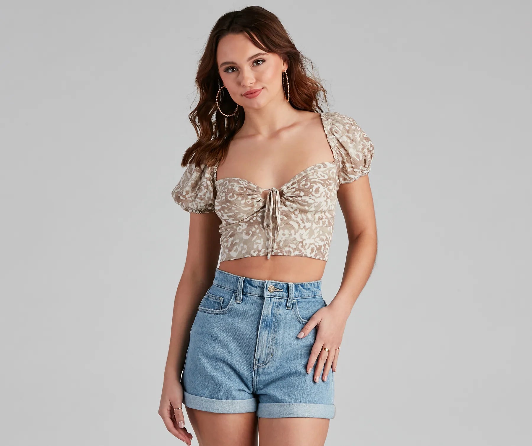 Fashion Sneakers Spotted You Tie-Front Crop Top