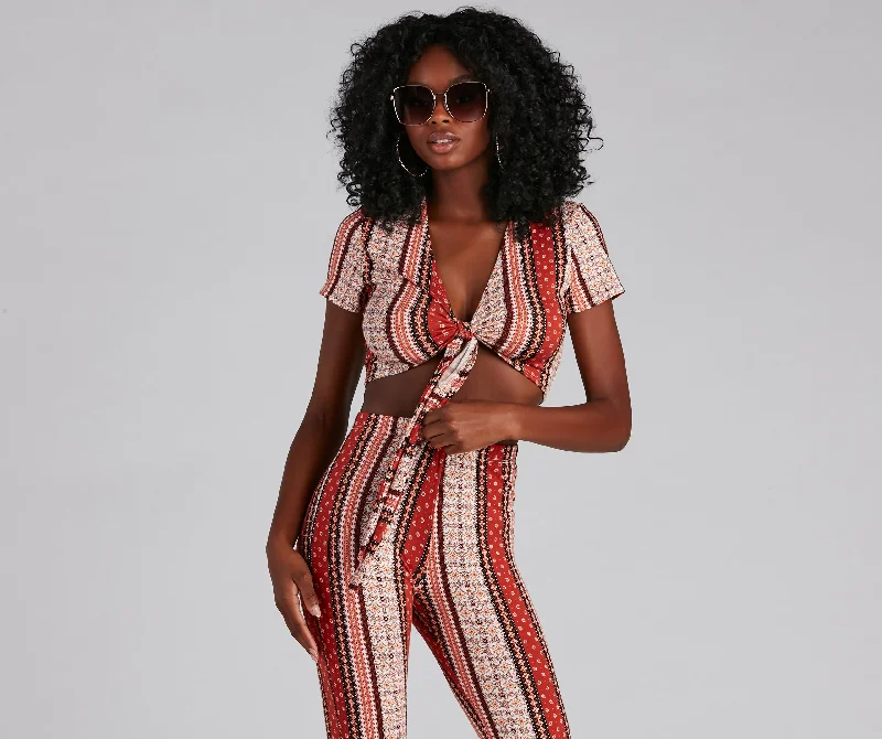 Casual Essentials Stylish Tribe Tie-Front Crop Top