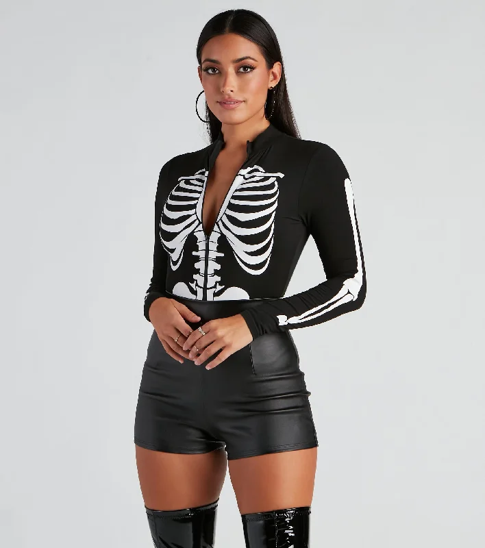Business Attire Sultry Skeleton Mock Neck Bodysuit