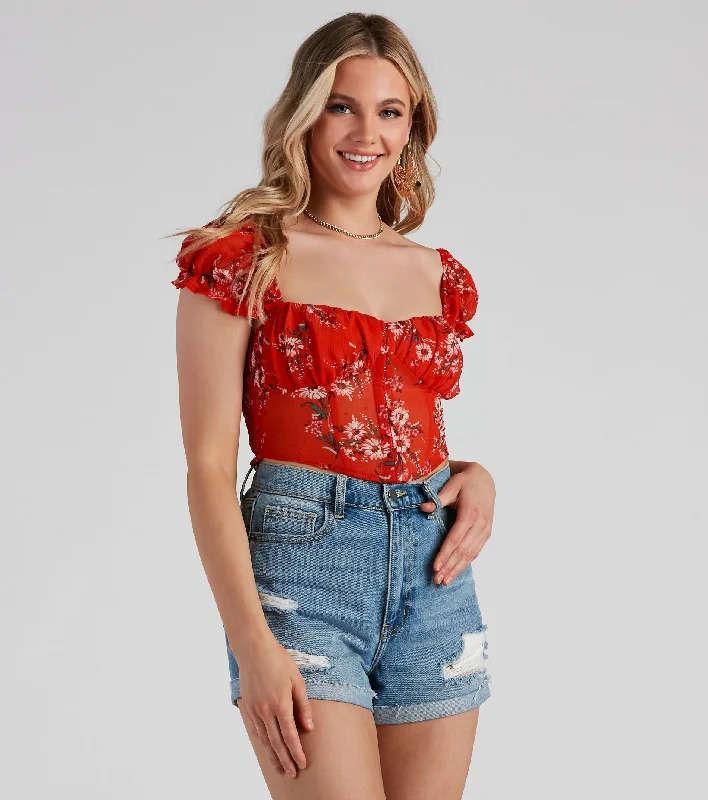 Functional Layers Sunflower State Chiffon Corset Top