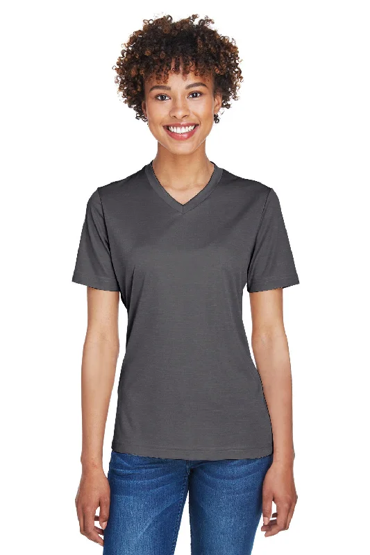 Team 365 Womens Sonic Performance Heather Moisture Wicking Short Sleeve V-Neck T-Shirt - Heather Dark Grey