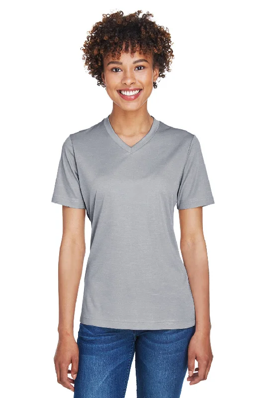 Team 365 Womens Sonic Performance Heather Moisture Wicking Short Sleeve V-Neck T-Shirt - Heather Grey