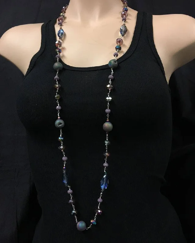 Rain Jackets Titanium Druzy Necklace with faceted crystal accents