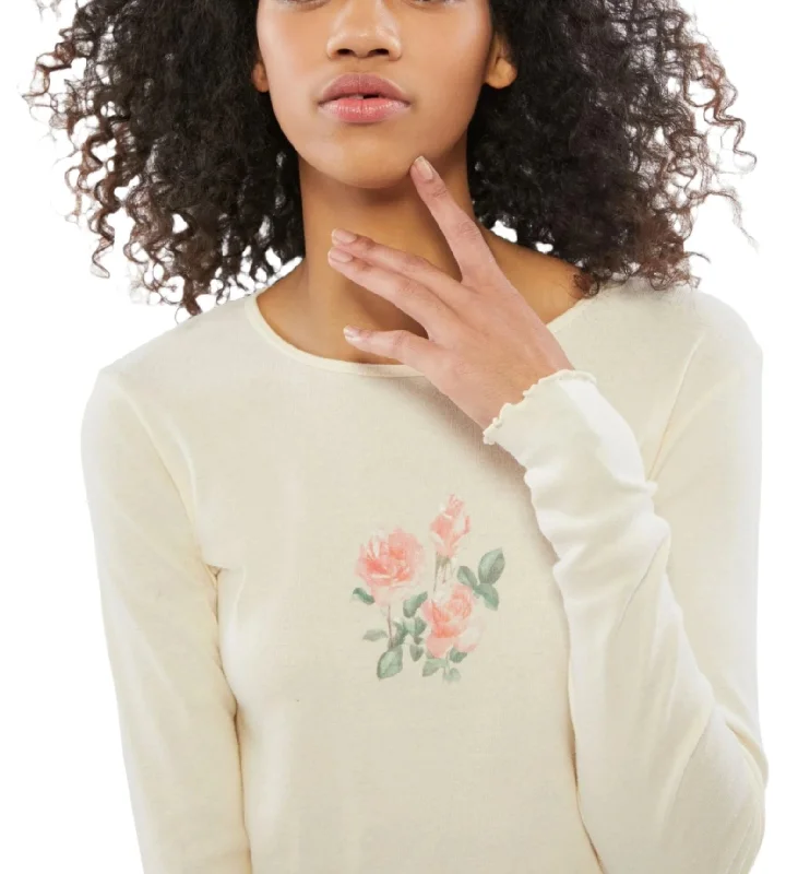 Street Graphic Tees TMD Ivory Floral Long Sleeve Crop