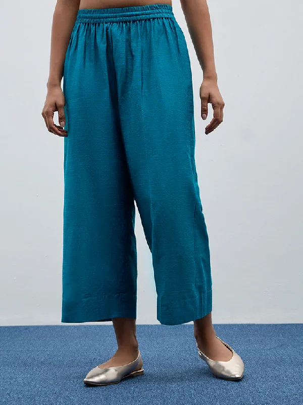 Designer Scarves Utsa Aqua Solid Mid-Rise Ethnic Pants