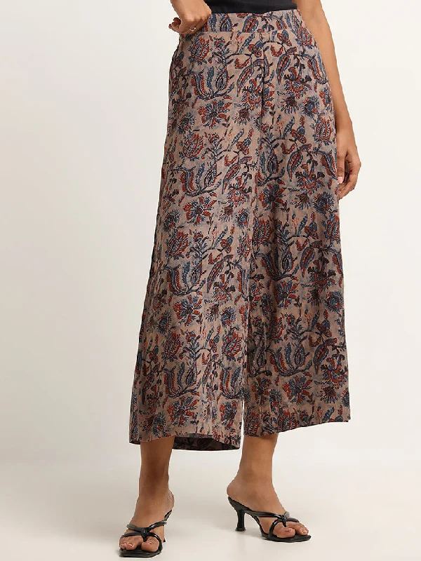 Sport-Inspired Gear Utsa Beige Floral Print Wide Leg Pants