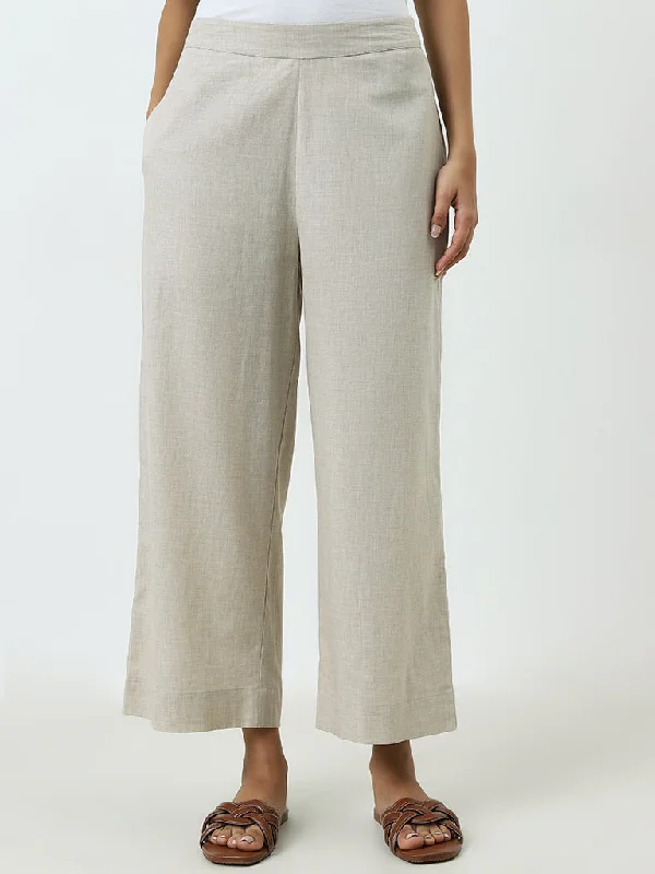 Sporty Jackets Utsa Beige High-Rise Cotton Ethnic Pants
