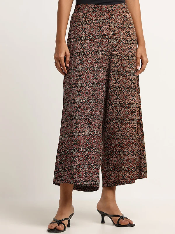 Stylish Hats Utsa Black Printed Wide Leg Pants
