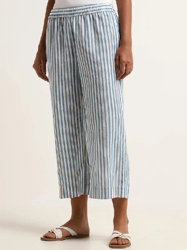 Slim-fit Jeans Utsa Blue Striped Cotton Blend Pants