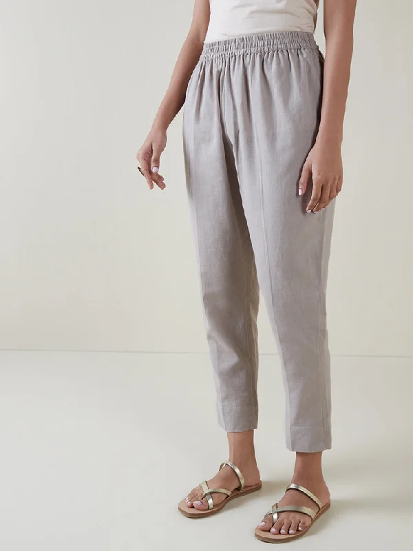Active Gear Utsa Dark Beige Tapered Blended Linen Cropped Pants