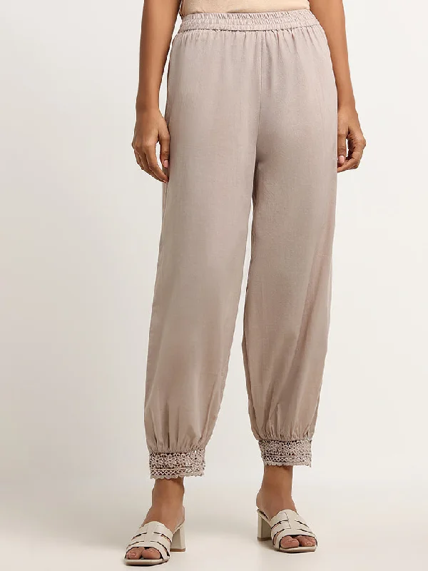 Modern Apparel Utsa Grey Crochet-Trimmed Pants