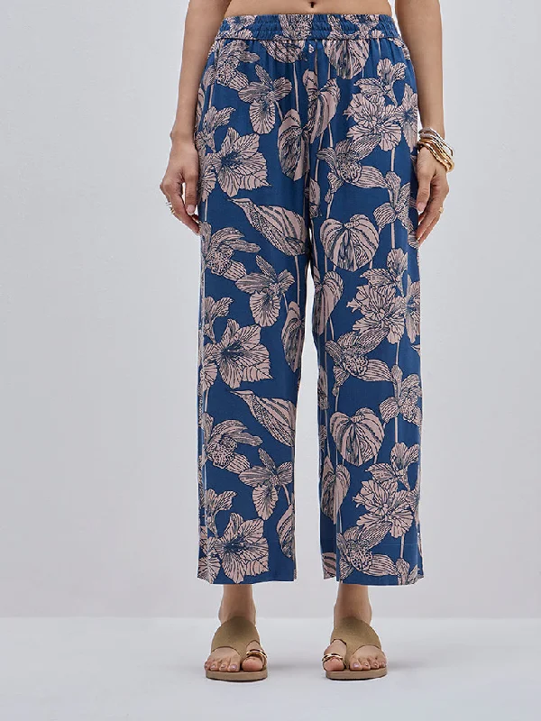 Casual Boots Utsa Indigo Botanical Design High-Rise Ethnic Pants