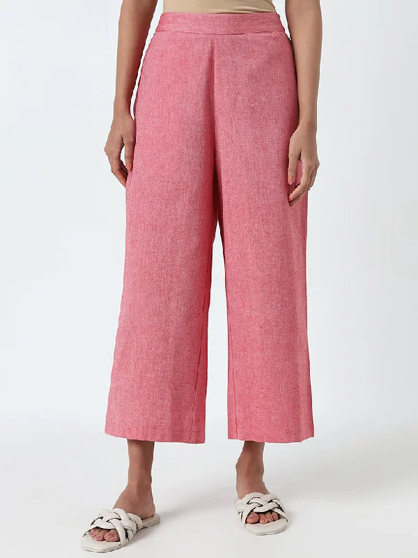 Street-Friendly Wear Utsa Light Pink High-Rise Straight Cotton Pants