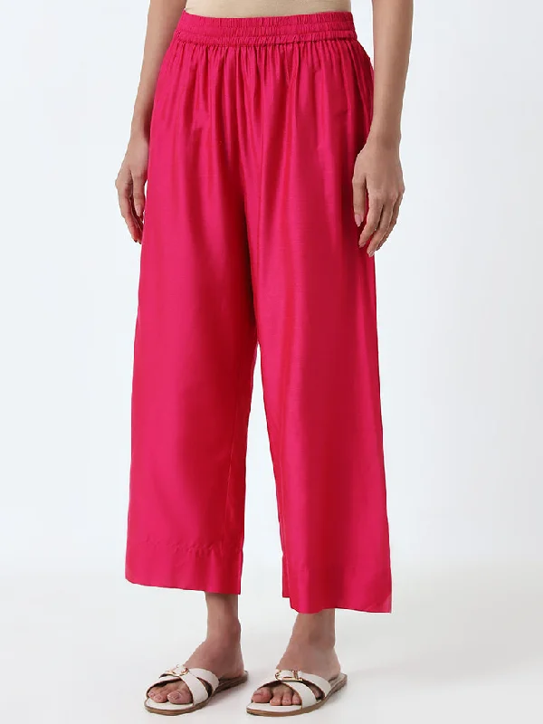 Everyday Wear Utsa Magenta Solid High-Rise Ethnic Pants