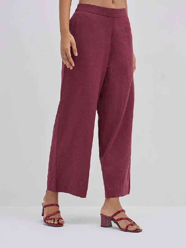 Active Tops Utsa Maroon High-Rise Cotton Ethnic Pants