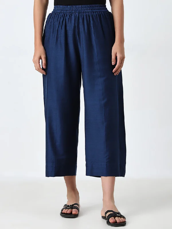 Premium Comfort Utsa Navy Solid High-Rise Ethnic Pants