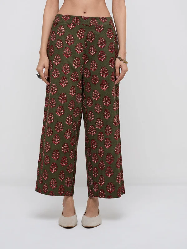 Urban Jackets Utsa Olive Corduroy High-Rise Cotton Ethnic Pants