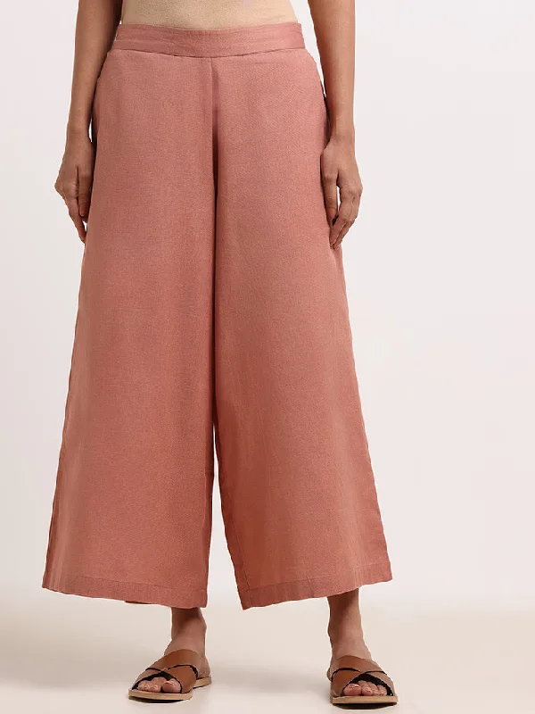 Warm Outerwear Utsa Peach Wide-Leg Blended Linen Pants