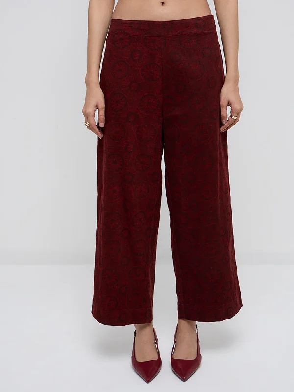 Comfy Hoodies Utsa Rust Printed Corduroy High-Rise Cotton Ethnic Pants