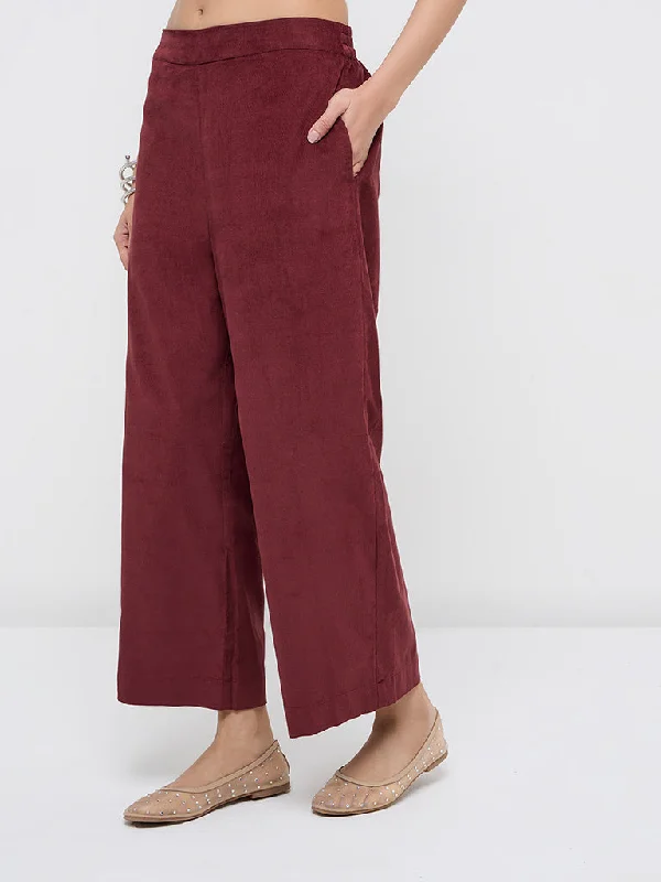 All-Season Outfits Utsa Rust Solid Corduroy High-Rise Cotton Ethnic Pants