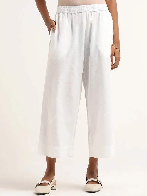 Casual Suits Utsa White Cotton Straight-Leg Pants