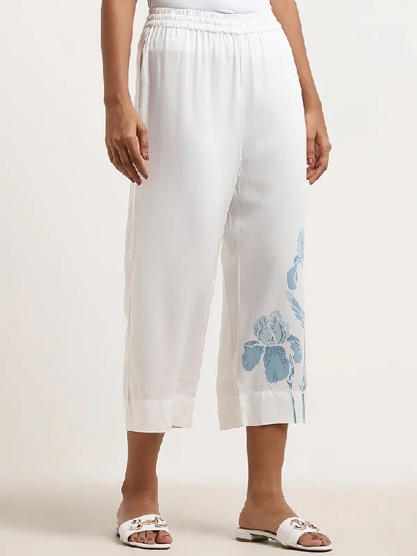 Stylish Apparel Utsa White Floral Printed High-Rise Ethnic Pants
