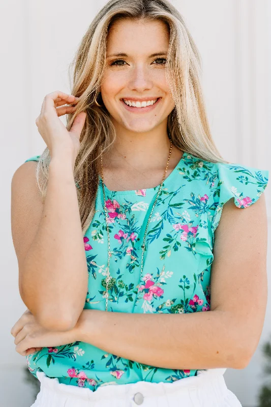 Street Style Vacation Dreams Mint Green Floral Blouse