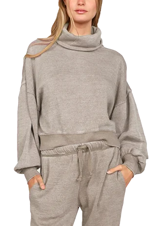 Easygoing Look Vintage Havana Burnout Balloon Sleeve Cowlneck VH9903 Sage