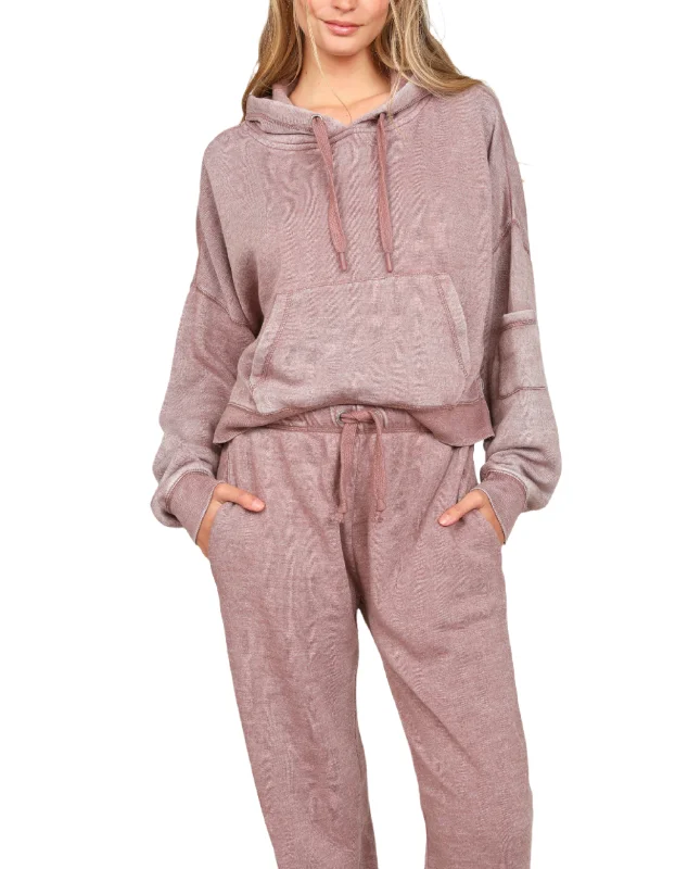 Urban Comfort Wear Vintage Havana Burnout Side Slit Hoodie VH9901 Elderberry