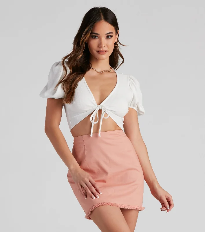 Bomber Jackets So Charmed Linen Tie Front Top