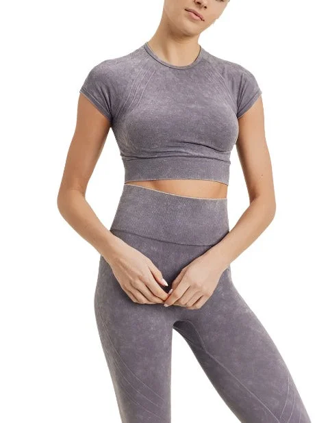 Casual Chinos Waves and Crosses Seamless Raglan Crop Top AT2722 Mauve