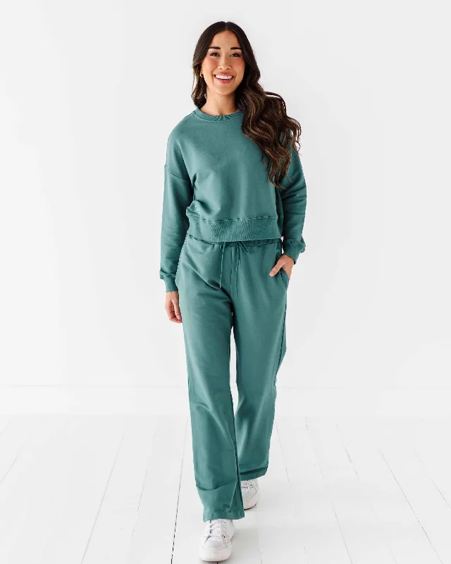 Bright Shirts Women's Cropped Sweatshirt & Wide Leg Jogger Pants Set - Teal